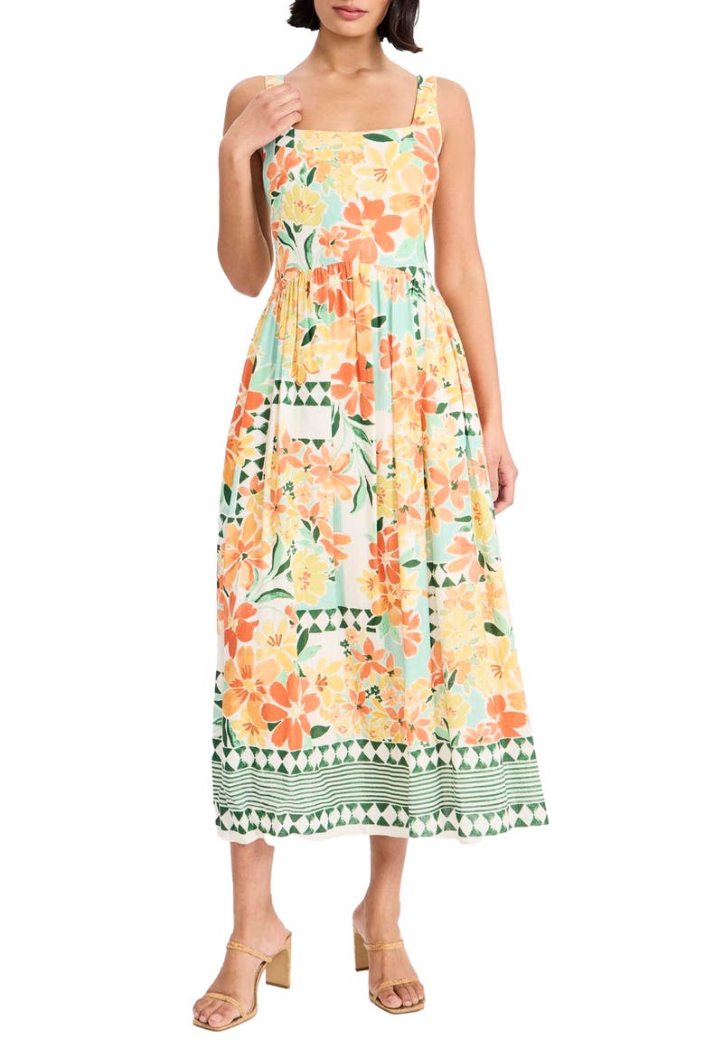 Floral Print Maxi Sundress, Main, color, SOFT WHITE/ TANGERINE TANGO
