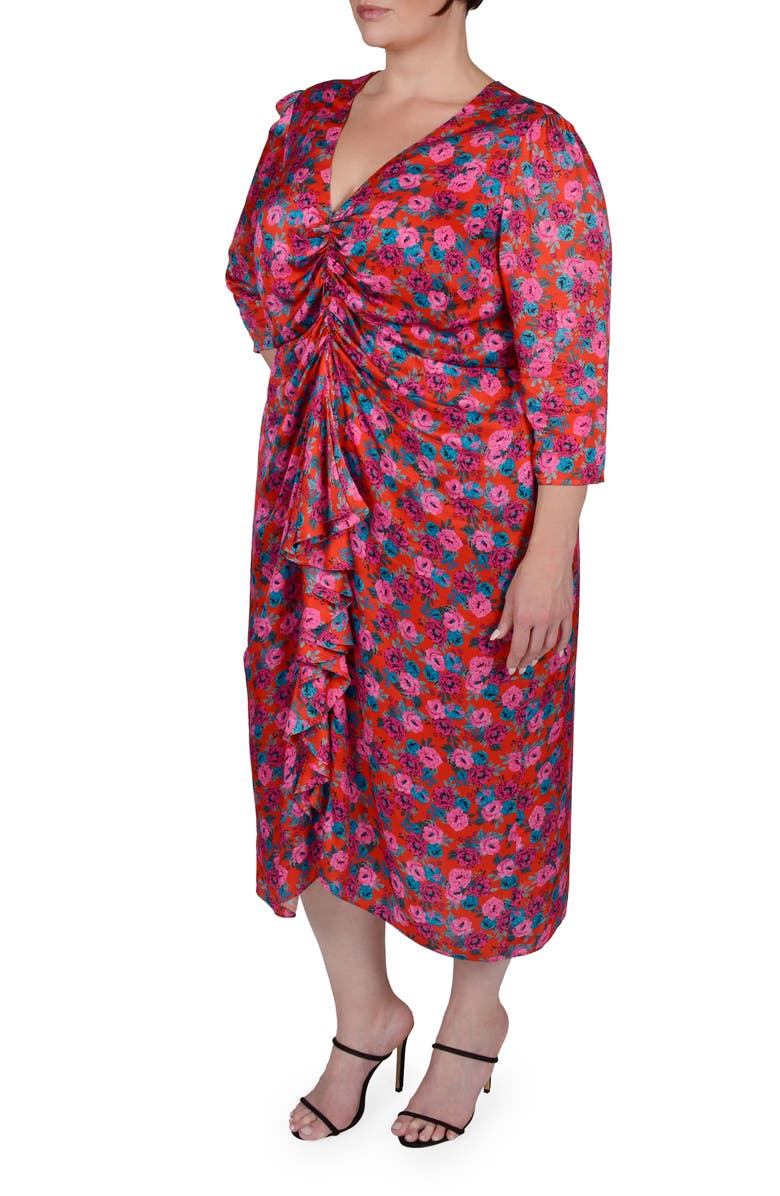 MAYES NYC Winnie Ruched Satin Dress, Alternate, color,