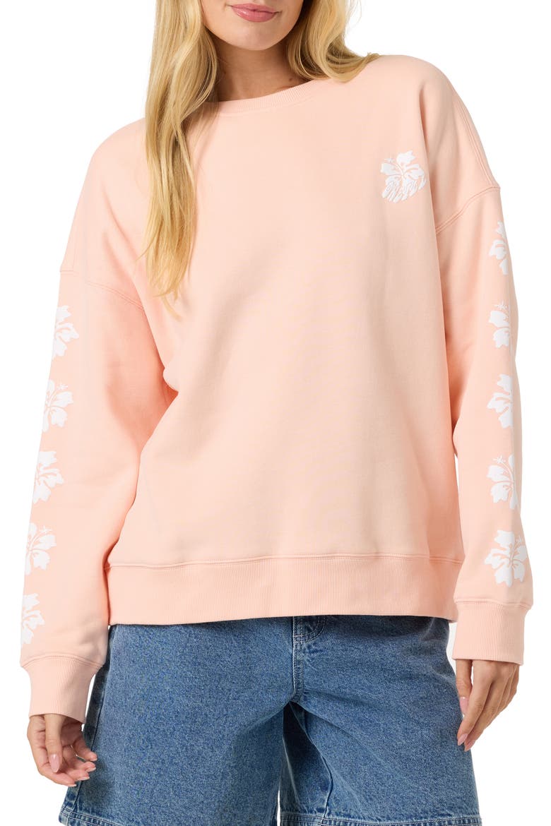 Mini Hibis Hawaii Oversized Graphic Sweatshirt, Main, color, PEACH LIGHT