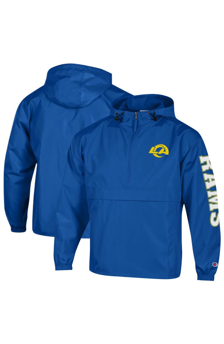 Champion Men's Champion Royal Los Angeles Rams Packable Hooded Windbreaker Half-Zip Jacket, Main, color, Royal