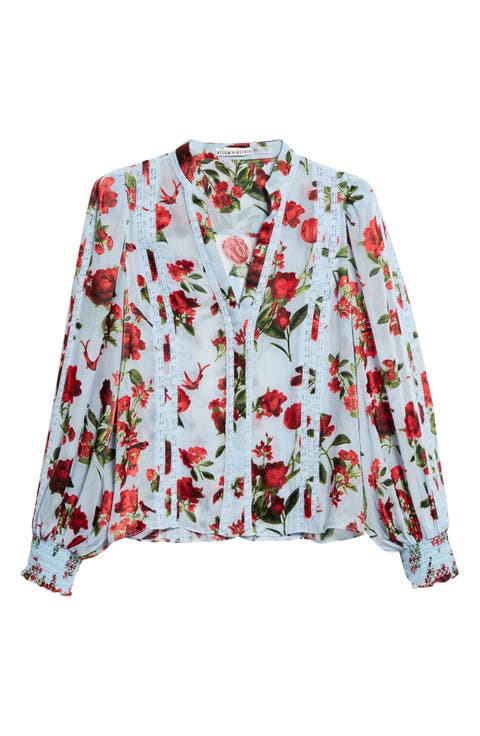 Arlette Floral Print Lace Trim Top