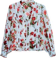 Alice + Olivia Arlette Floral Print Lace Trim Top