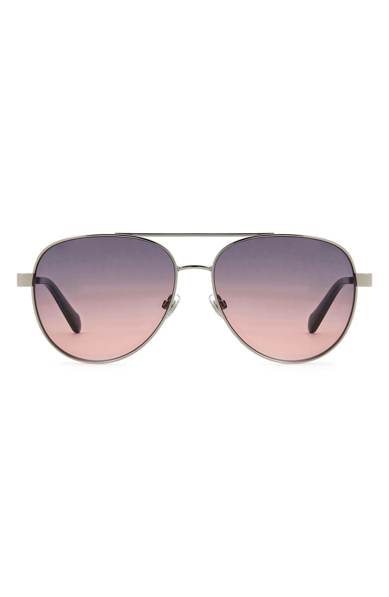 Fossil 58mm Gradient Pilot Sunglasses, Main, color, Ruthenium/ Grey Fuchsia