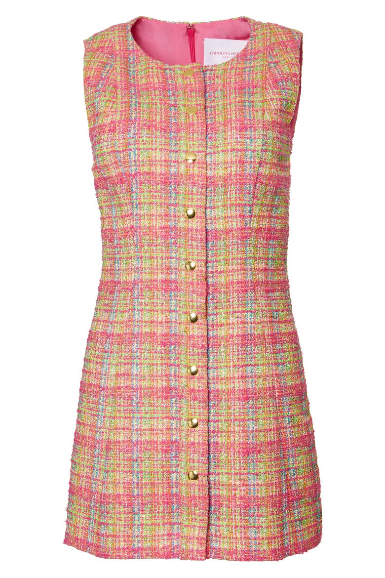 Plaid Sleeveless Tweed Minidress, Main, color, PINK IVORY MULTI-COLOR