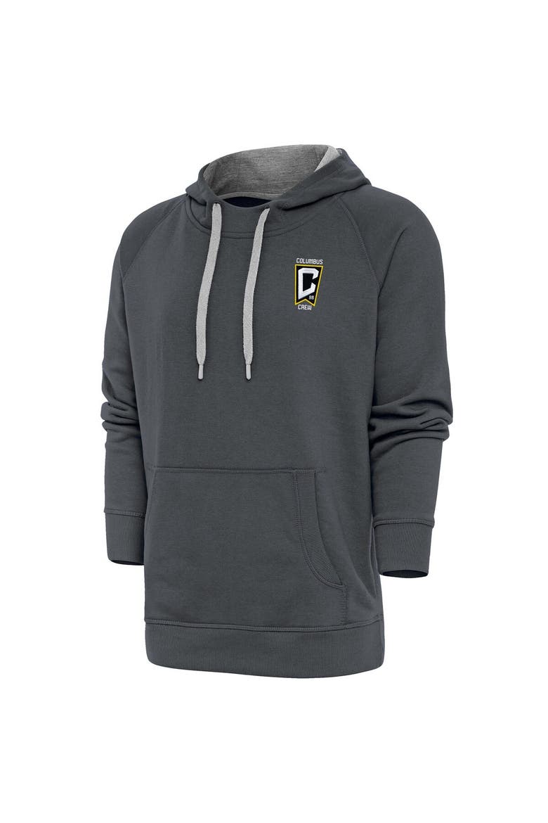 Men's Antigua Charcoal Columbus Crew Logo Victory Pullover Hoodie, Main, color, Charcoal