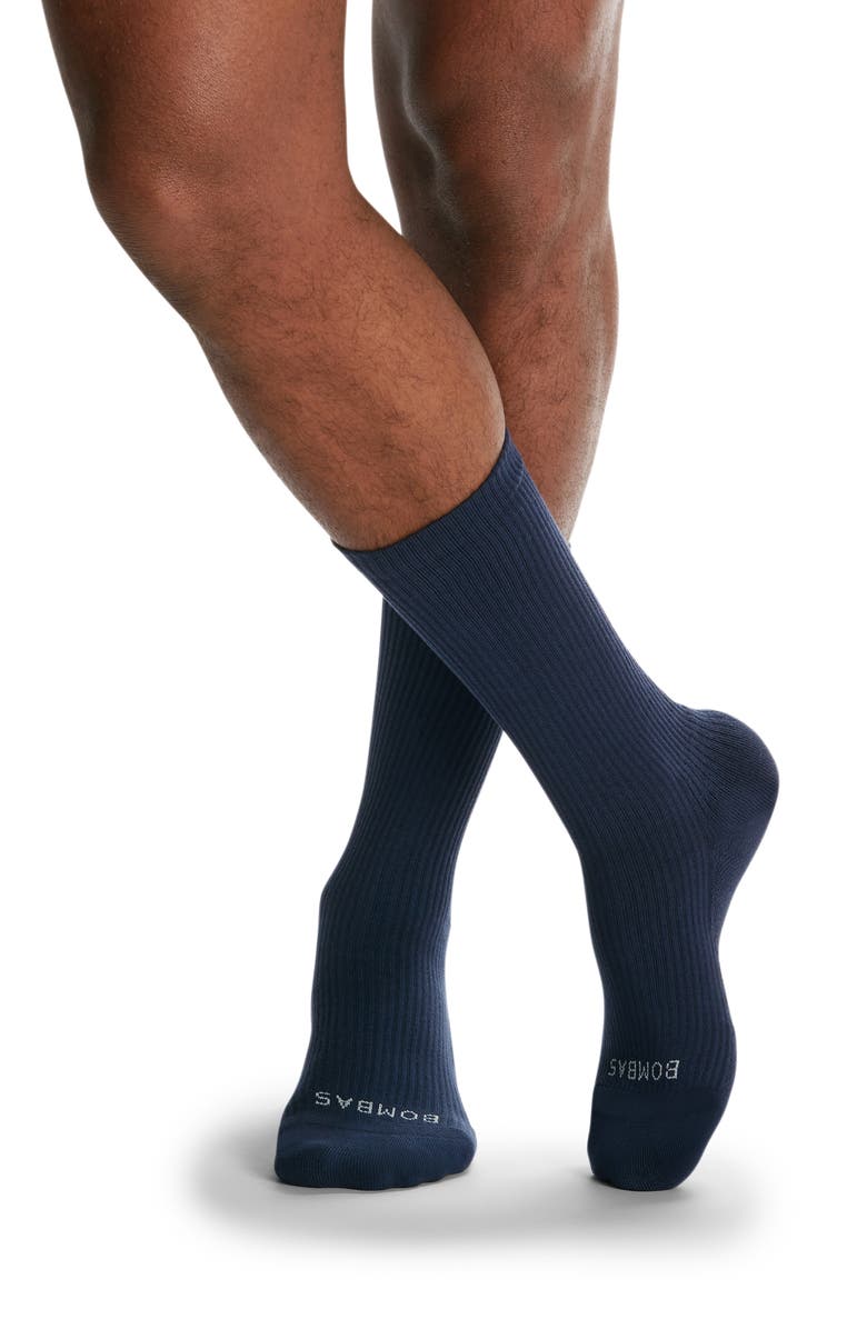 Bombas Lightweight Ribbed Crew Socks, Alternate, color, Midnight Navy