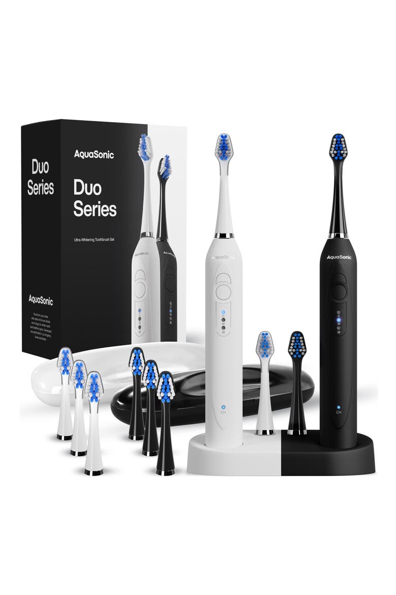 DUO Dual Ultrasonic Toothbrushes with 10 DuPont Brush Heads & 2 Travel Cases, Main, color, NO COLOR