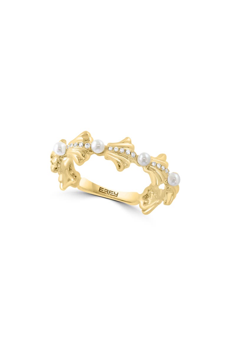 Diamond and Freshwater Pearl Band Ring, Main, color, WHITE