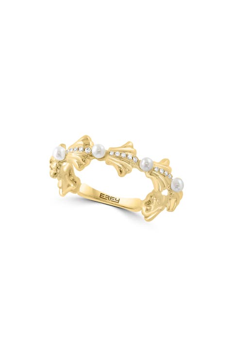 Diamond and Freshwater Pearl Band Ring