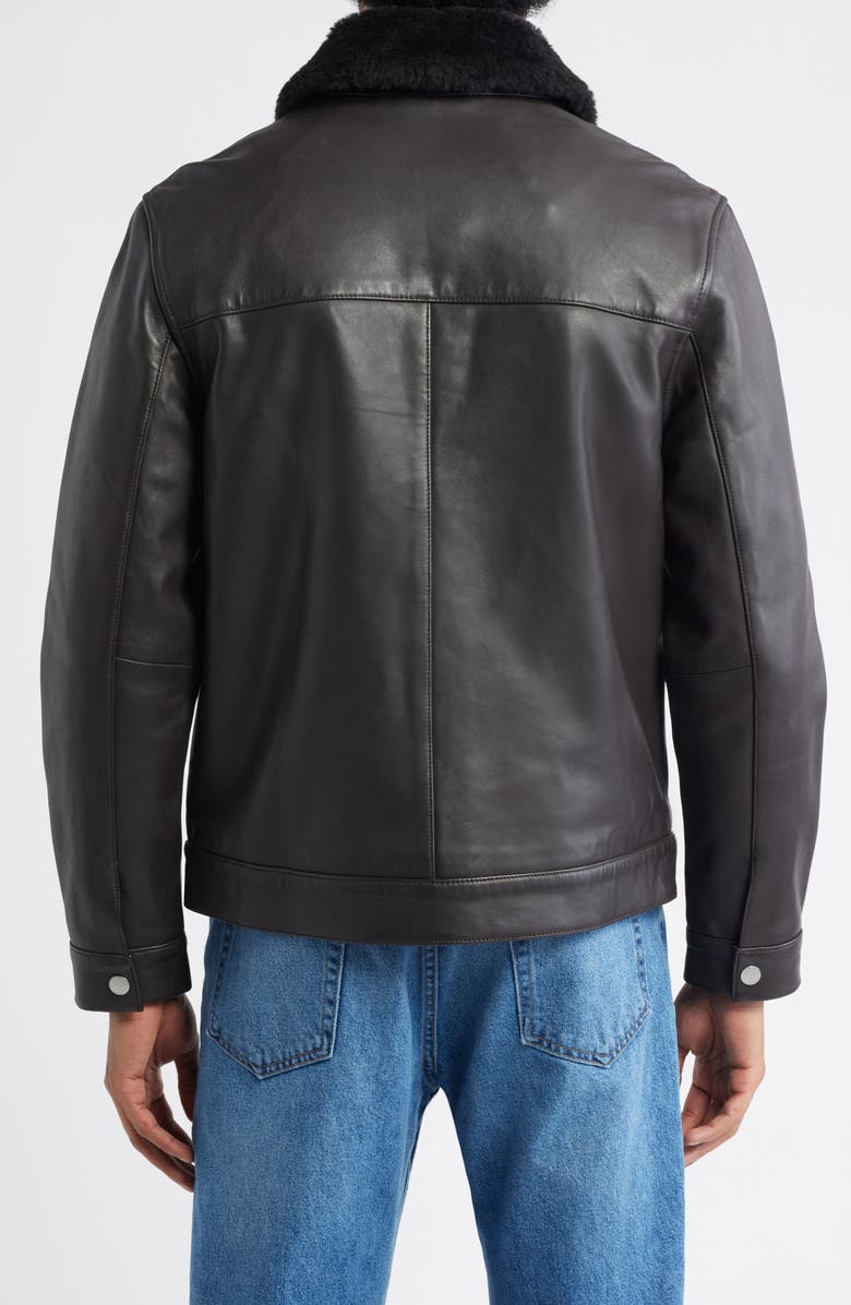 Wax London Kendal Leather Flight Jacket with Genuine Shearling Collar, Alternate, color, Dark Brown
