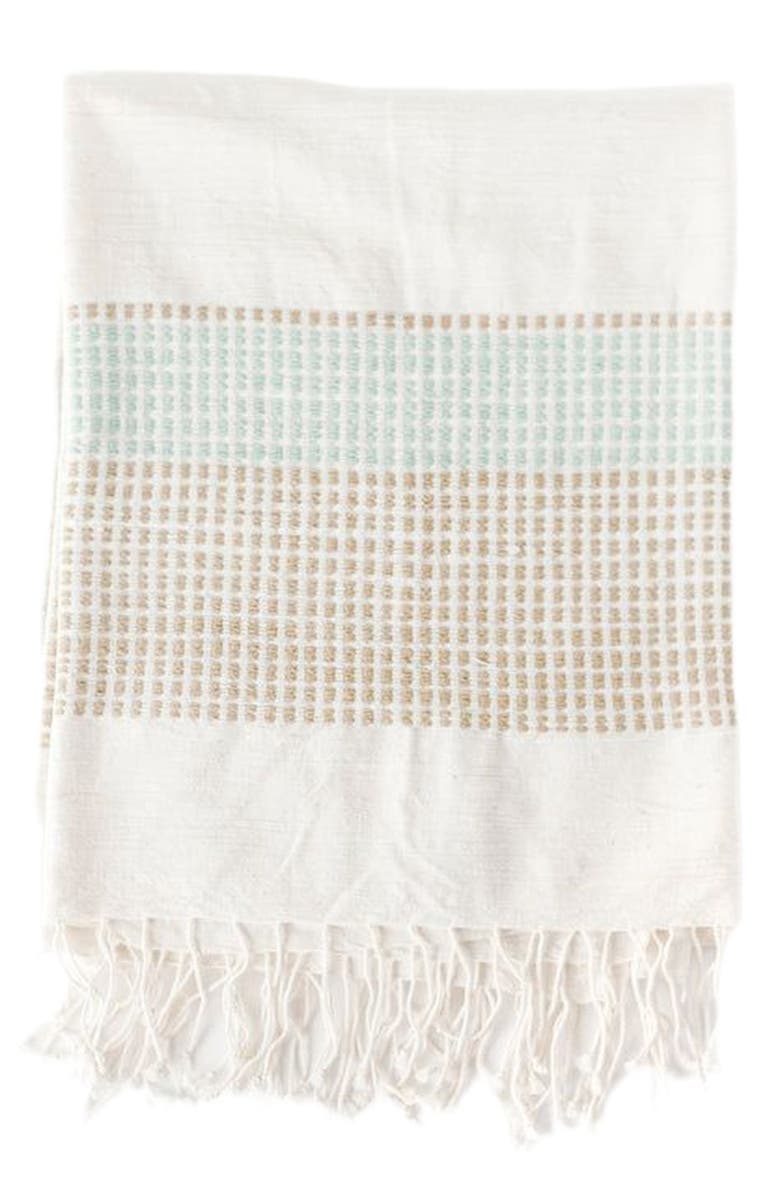 Creative Women Camden Handwoven Cotton Throw Blanket, Main, color, Azure And Sand