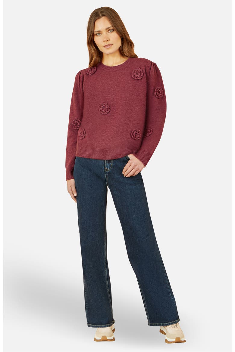Crochet Flower Knit Jumper, Alternate, color, Burgundy