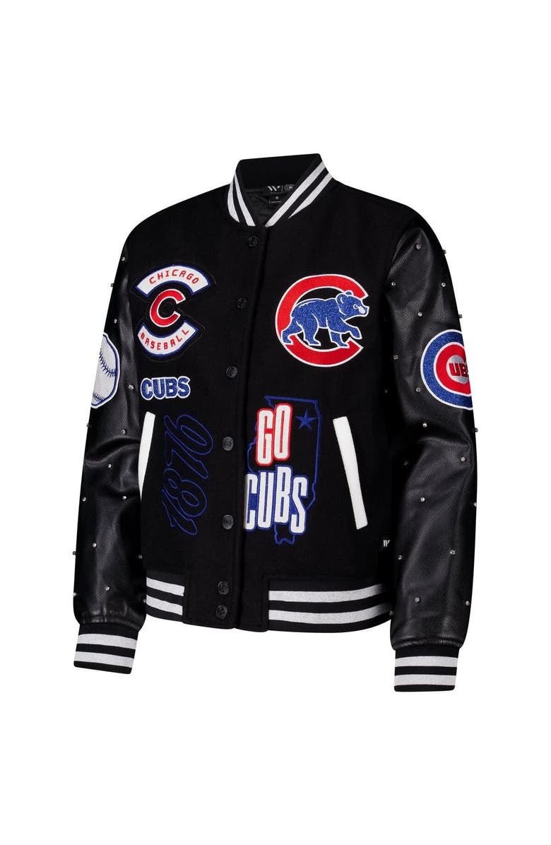 THE WILD COLLECTIVE Women's The Wild Collective Black Chicago Cubs Full-Snap Varsity Jacket, Alternate, color, 