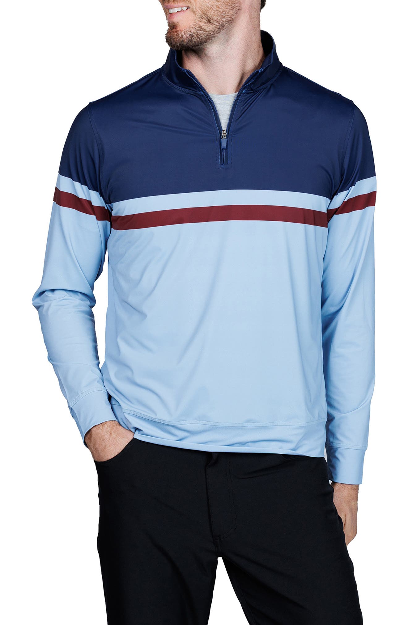 TailorByrd Engineered Stripe Performance Quarter-Zip Polo