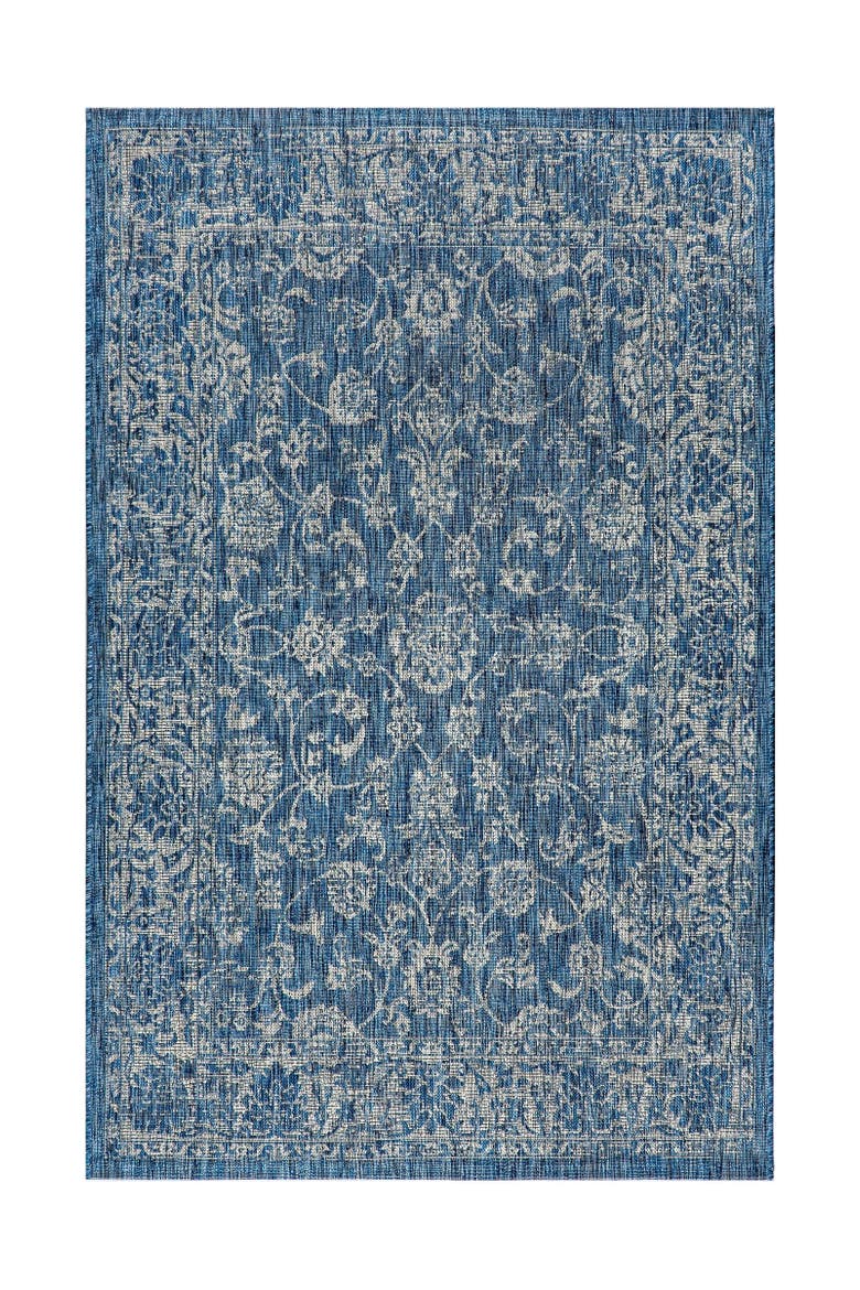 Tela Bohemian Textured Weave Floral Indoor/Outdoor Area Rug, Main, color, Navy/Gray