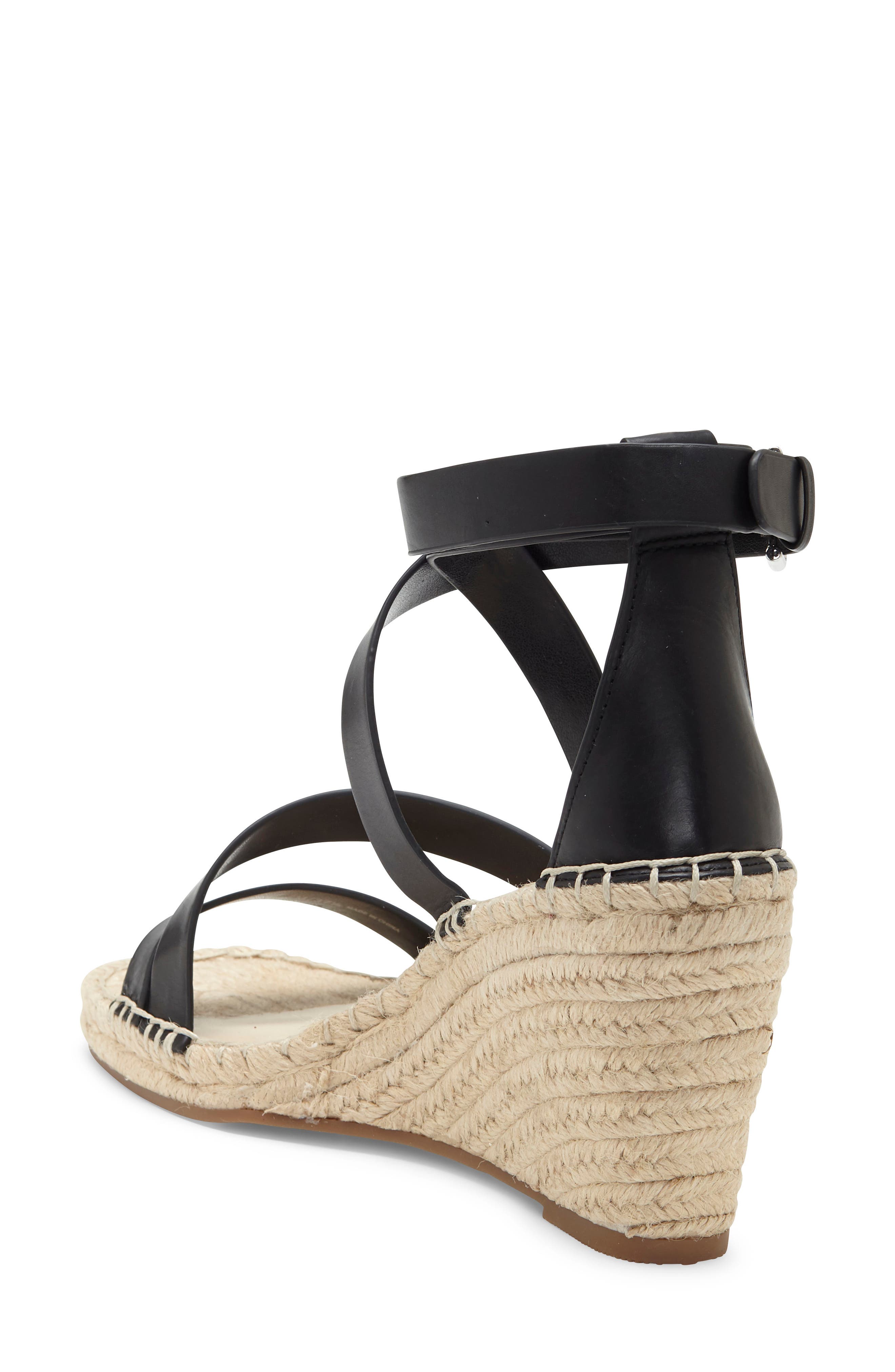 Mesteria Ankle Strap Espadrille Wedge Sandal, Alternate, color, BLACK LEATHER