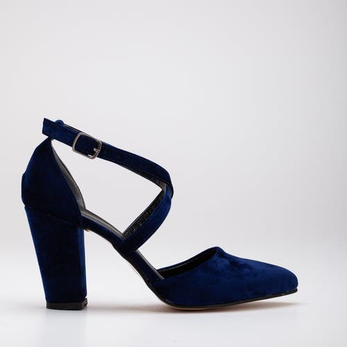 Forever & Always Shoes Women's Dolly - Dark Blue Suede Block Heels In Dark Blue Suede