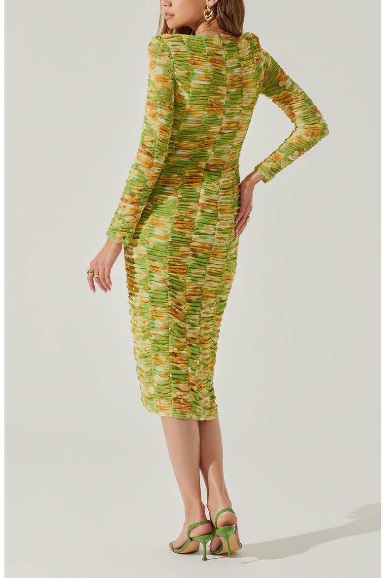Yelina Floral Long Sleeve Ruched Dress, Alternate, color, LIME YELLOW