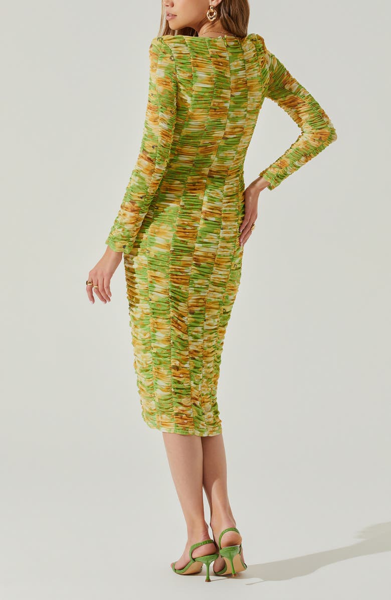 ASTR the Label Yelina Floral Long Sleeve Ruched Dress, Alternate, color, Lime Yellow