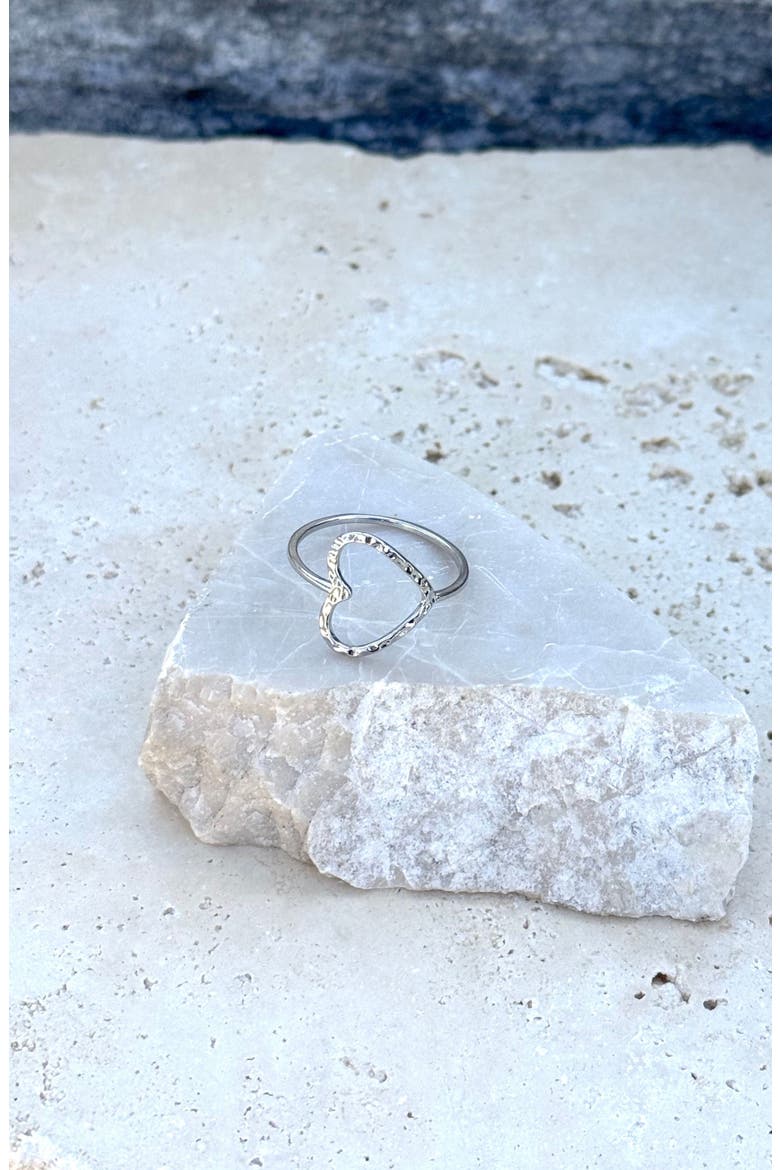 Hammered Open Heart Pendant Ring, Alternate, color, SILVER