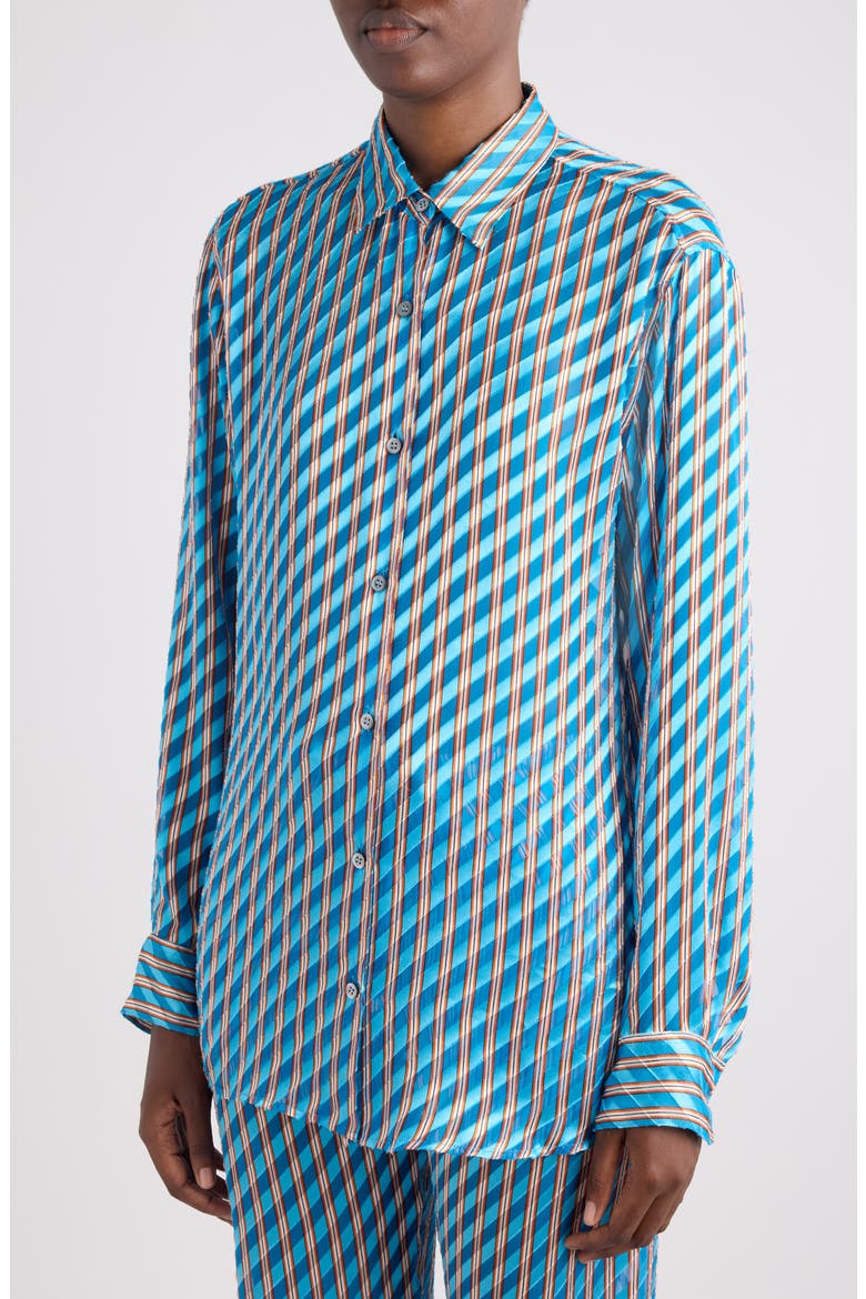 Clavelly Devoré Diagonal Stripe Button-Up Shirt, Alternate, color, TURQUOISE