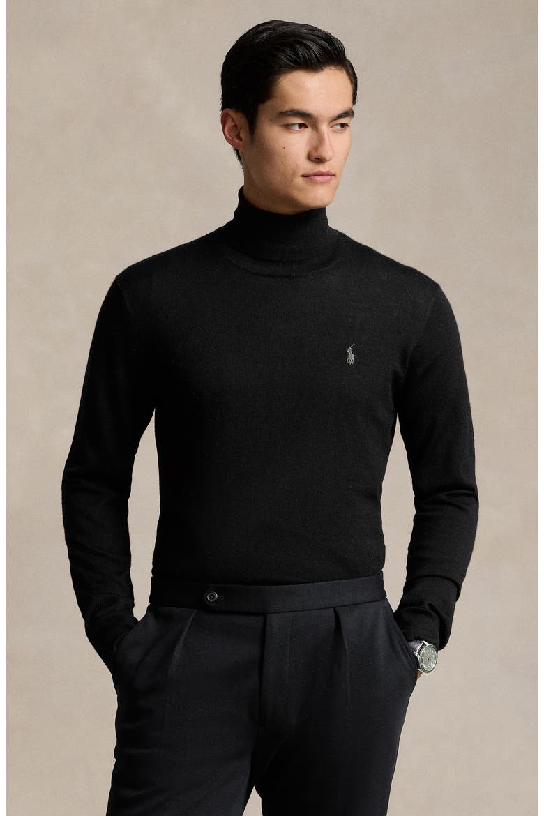 Merino Wool Turtleneck Sweater, Alternate, color, POLO BLACK