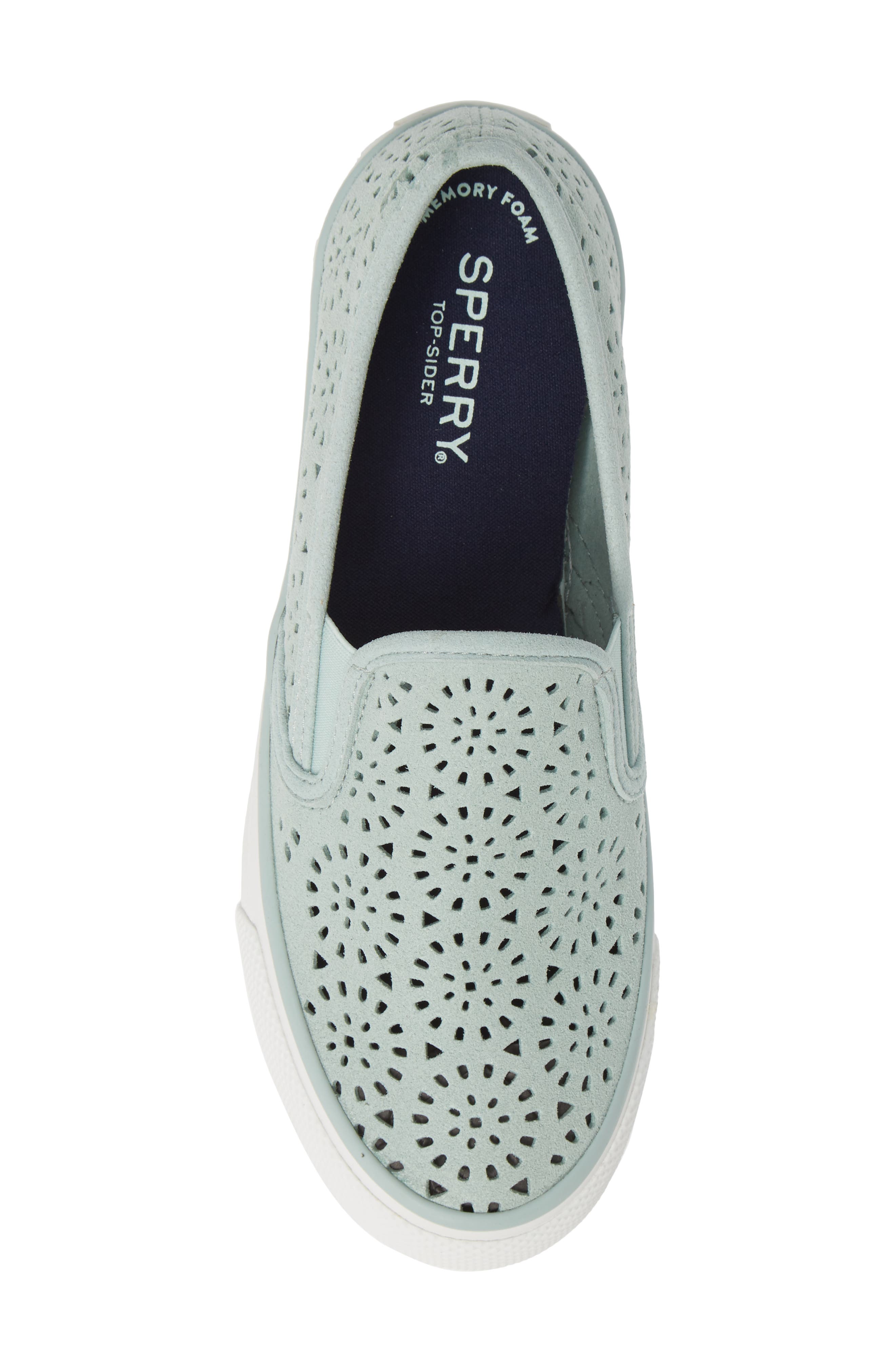 Seaside Nautical Perforated Slip-On Sneaker, Alternate, color, MINT NUBUCK LEATHER