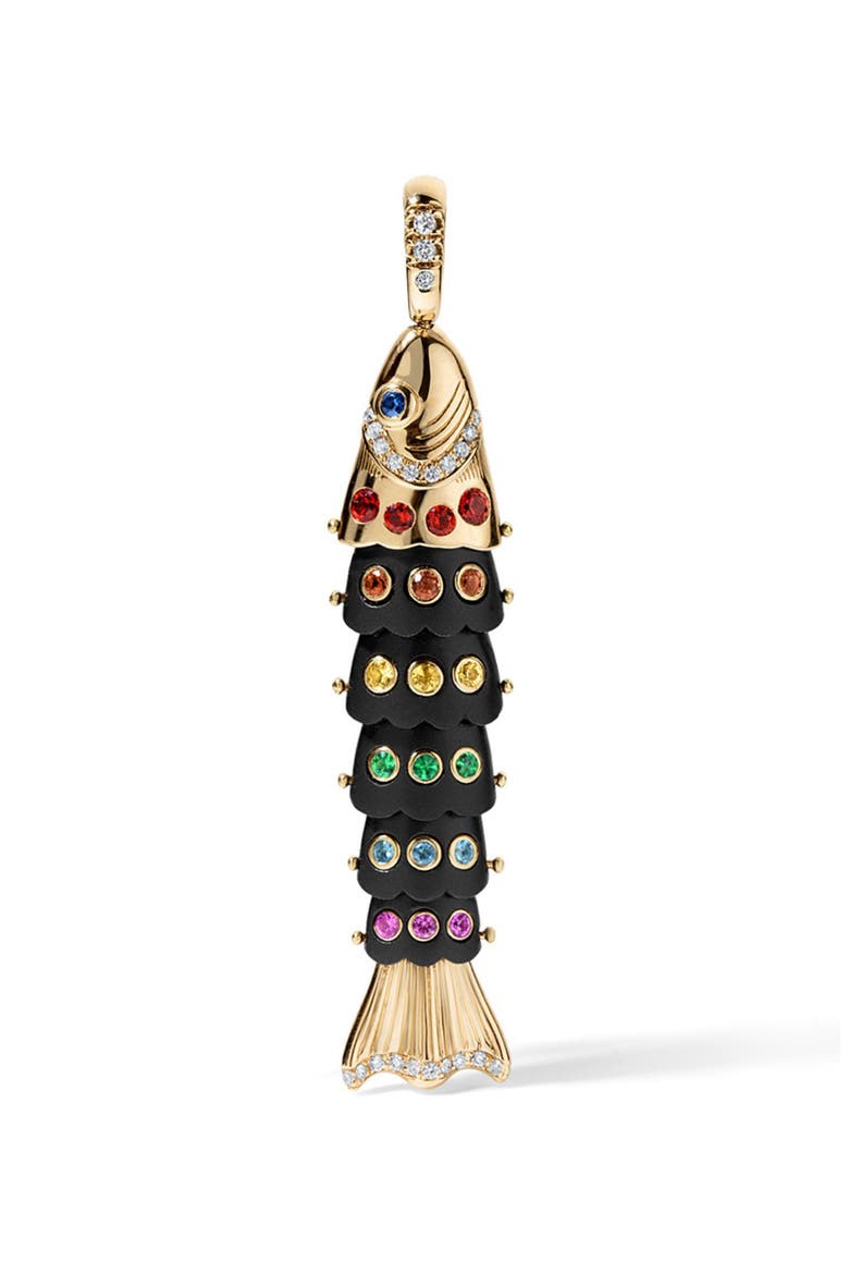 14k Gold Sapphire and Diamond Large Fish Pendant, Main, color, RAINBOW