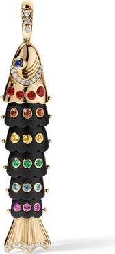 EDEN PRESLEY 14k Gold Sapphire and Diamond Large Fish Pendant