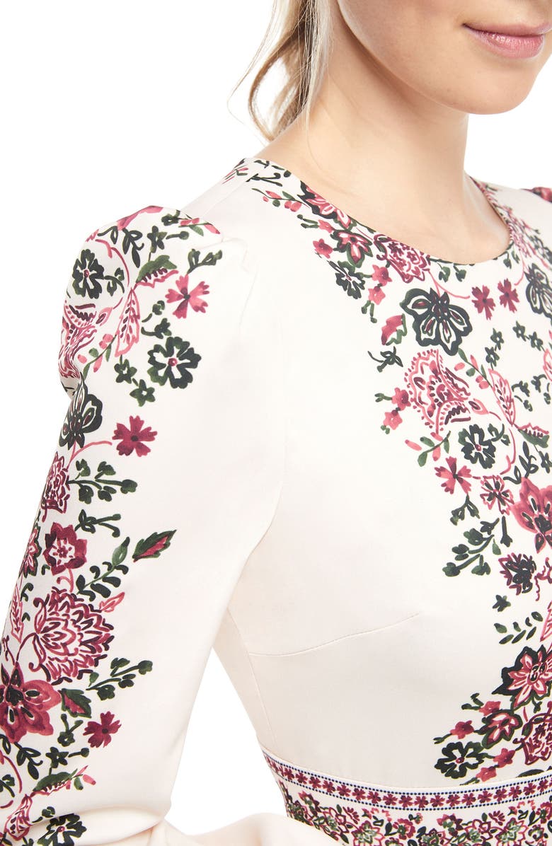 Gal Meets Glam Collection Chloe Floral Border Print A-Line Dress, Alternate, color, 