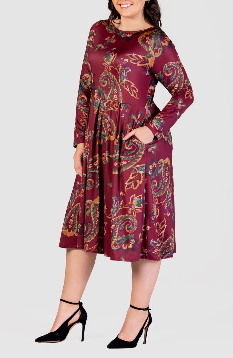 24seven Comfort Apparel Paisley Floral Long Sleeve Dress, Alternate, color,