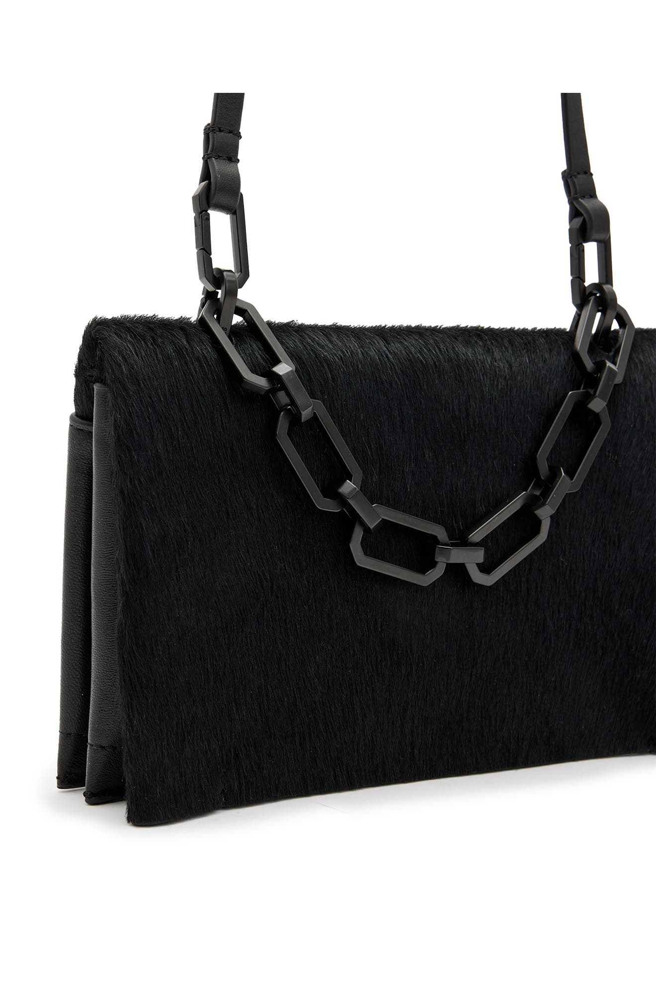 AllSaints Yua Luxe Genuine Calf Hair Clutch, Alternate, color, 