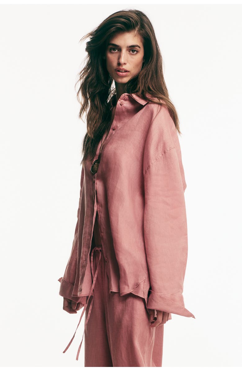 H&M Oversized Linen Shirt, Alternate, color, Dusty Pink