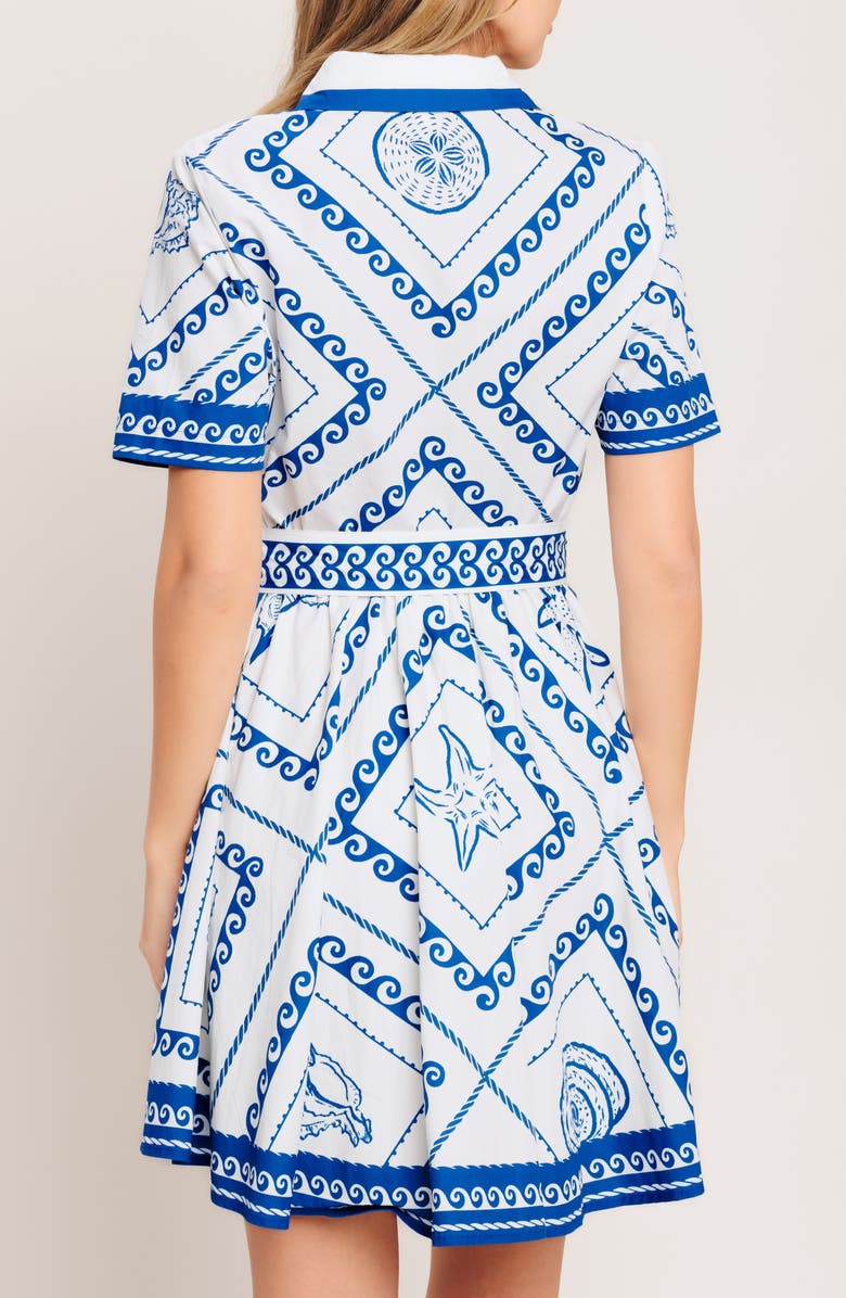 FLYING TOMATO Printd Belted Shirtdress, Alternate, color, White/ Blue