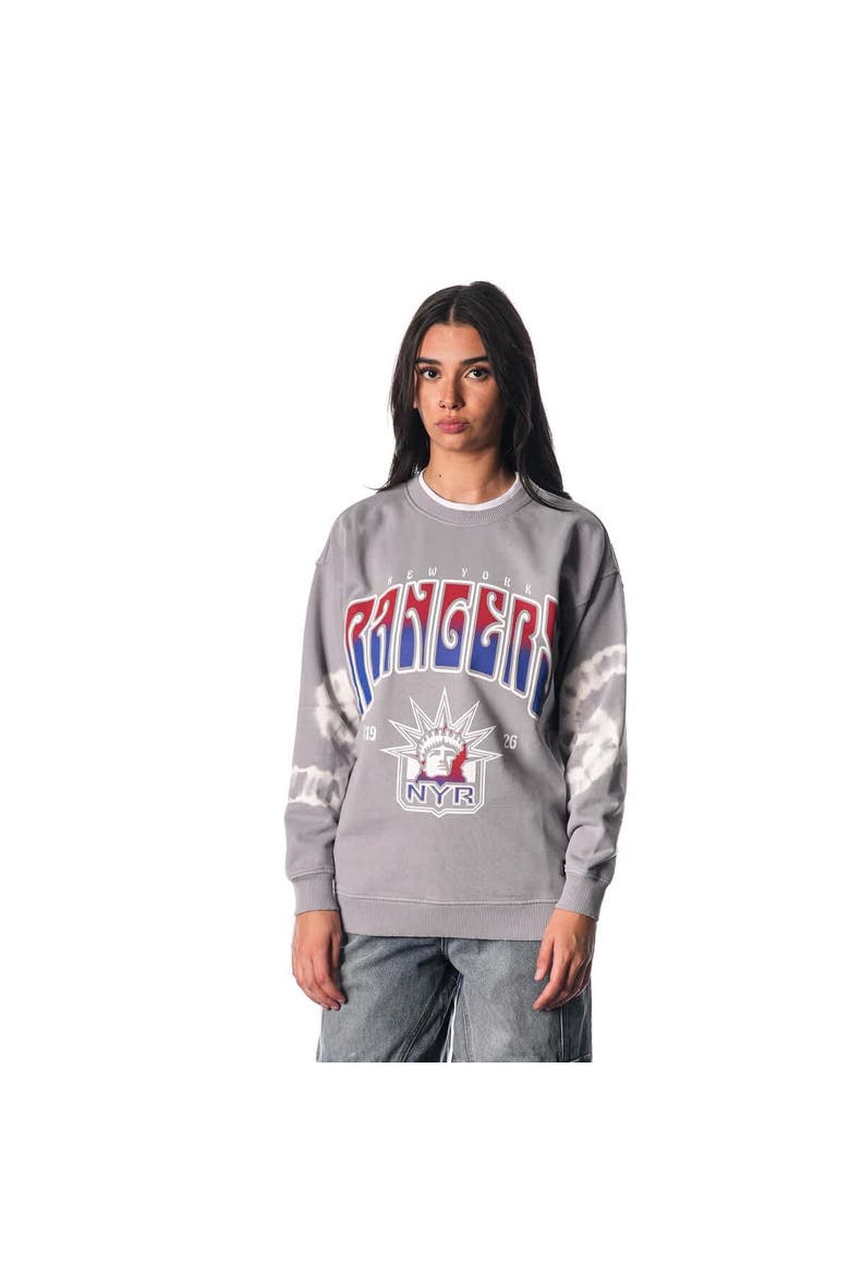 Unisex The Wild Collective  Gray New York Rangers Tie-Dye Double Collar Pullover Sweatshirt, Main, color, Gray