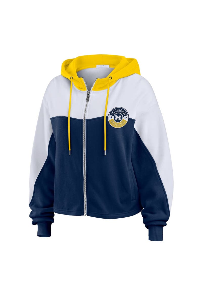 Women's WEAR by Erin Andrews Navy/White Michigan Wolverines Color-Block Full-Zip Hoodie, Alternate, color, Navy