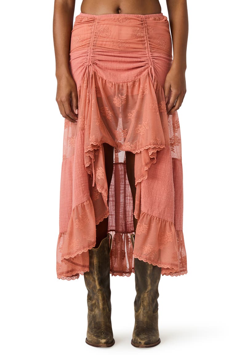 Allesandria Lace Detail High Low Skirt, Main, color, CANYON ROSE