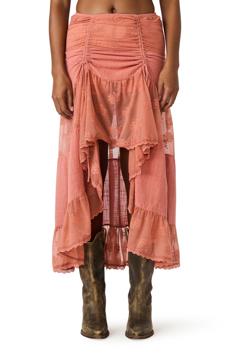 Steve Madden Allesandria Lace Detail High Low Skirt, Main, color, Canyon Rose