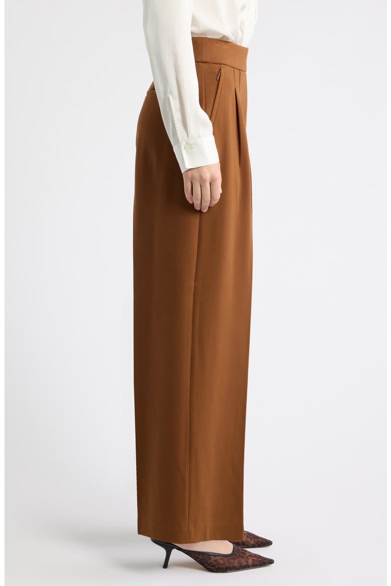 Pleated Ponte Wide Leg Pants, Alternate, color, BRANDY
