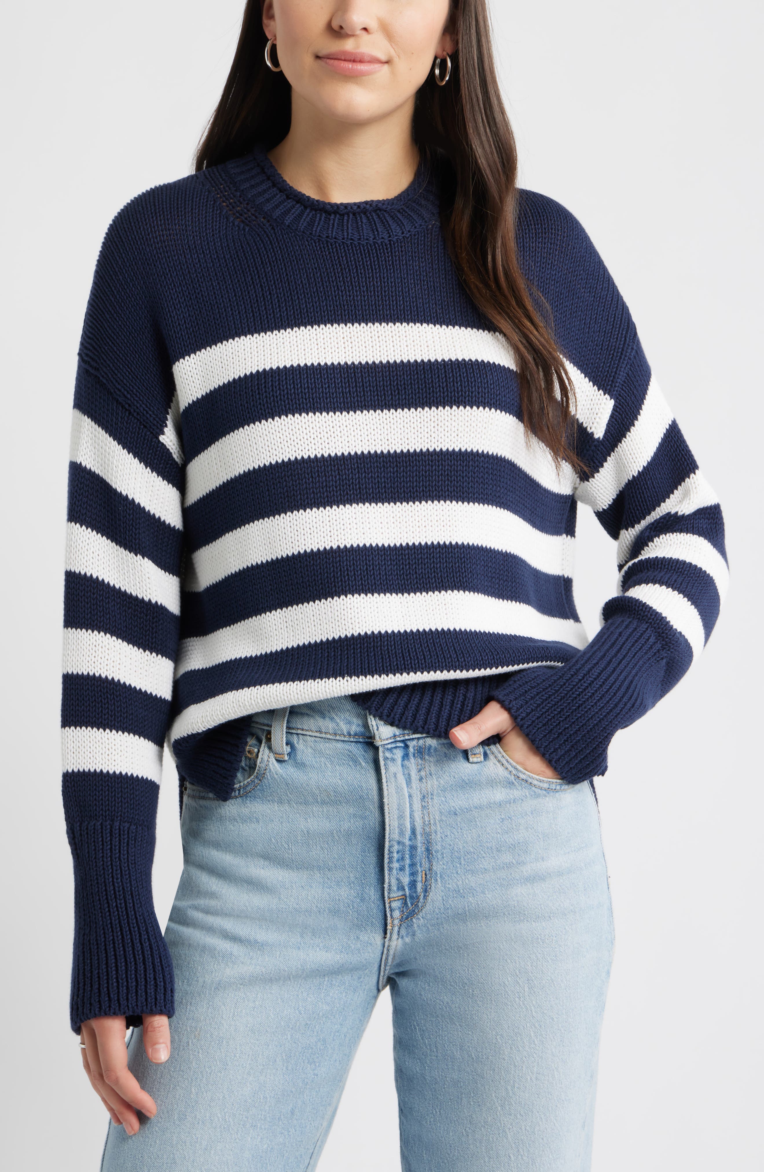 Stripe Roll Neck Cotton Sweater - image 3