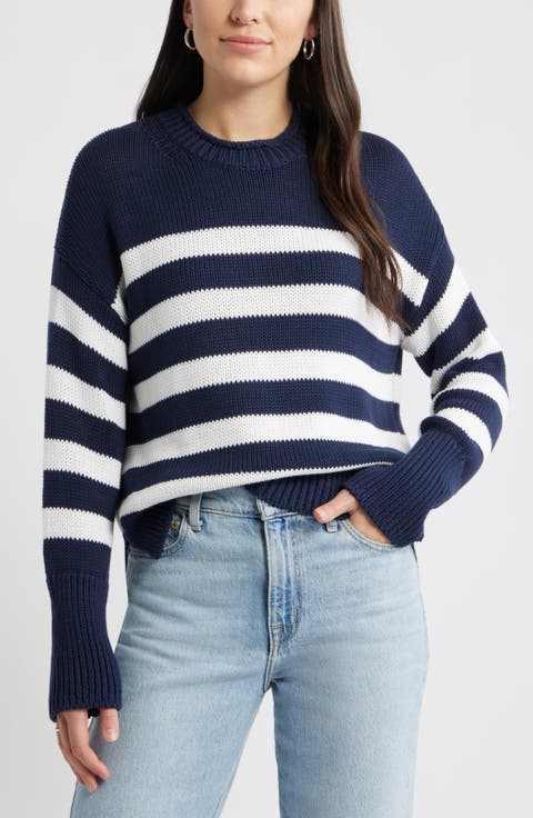 Stripe Roll Neck Cotton Sweater
