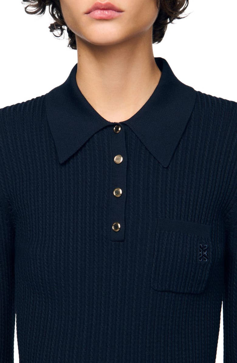 SANDRO Cable knit polo sweater, Alternate, color, Navy Blue