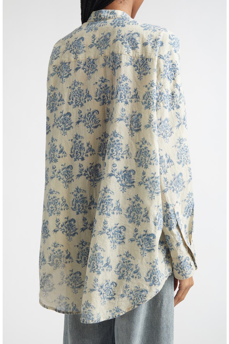 Pleated Front Floral Button-Up Shirt, Alternate, color, BLUE WITH WHITE FLORAL