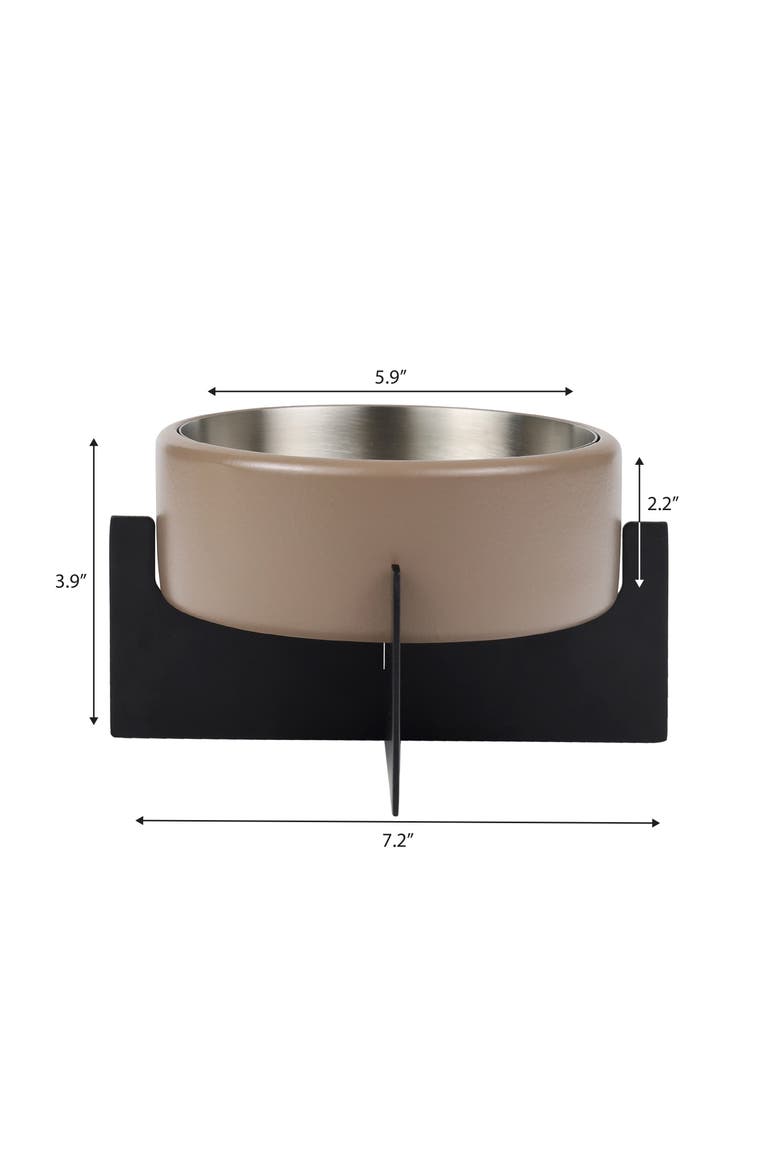 Intersecta Concrete and Stainless Steel Bowl with Metal Stand Pet Feeder, Alternate, color, Brown/Black