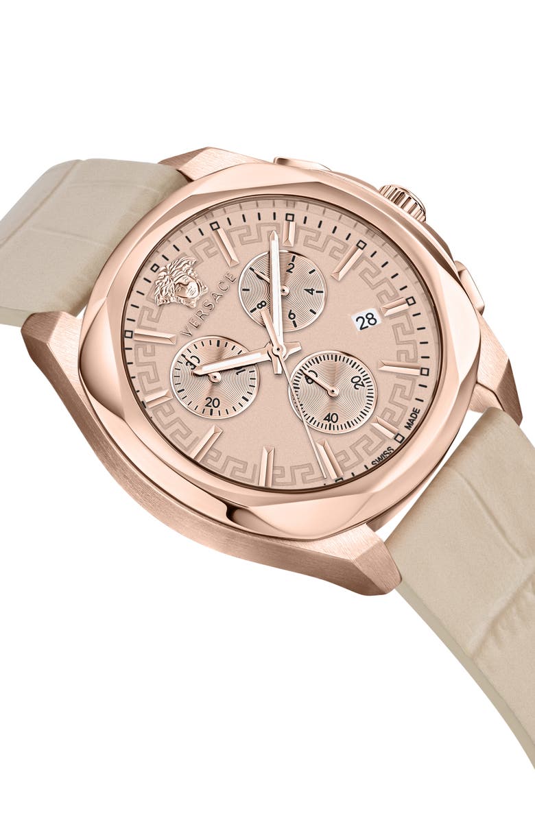 Versace Medusa Chronograph Quartz Croc Embossed Leather Strap Watch, 40mm, Alternate, color, Rosegold