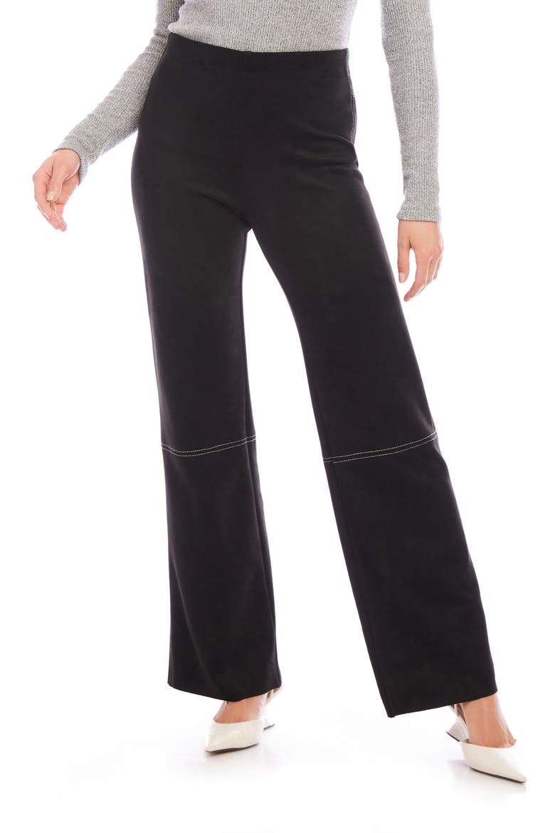 Contrast Stitch Stretch Faux Suede Wide Leg Pants, Main, color, BLACK