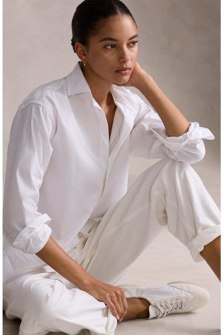Relaxed Fit Cotton Button-Up Shirt, Alternate, color, WHITE