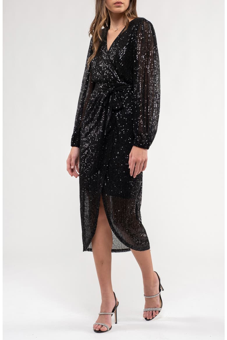 Sequin Long Sleeve Dress, Alternate, color, BLACK