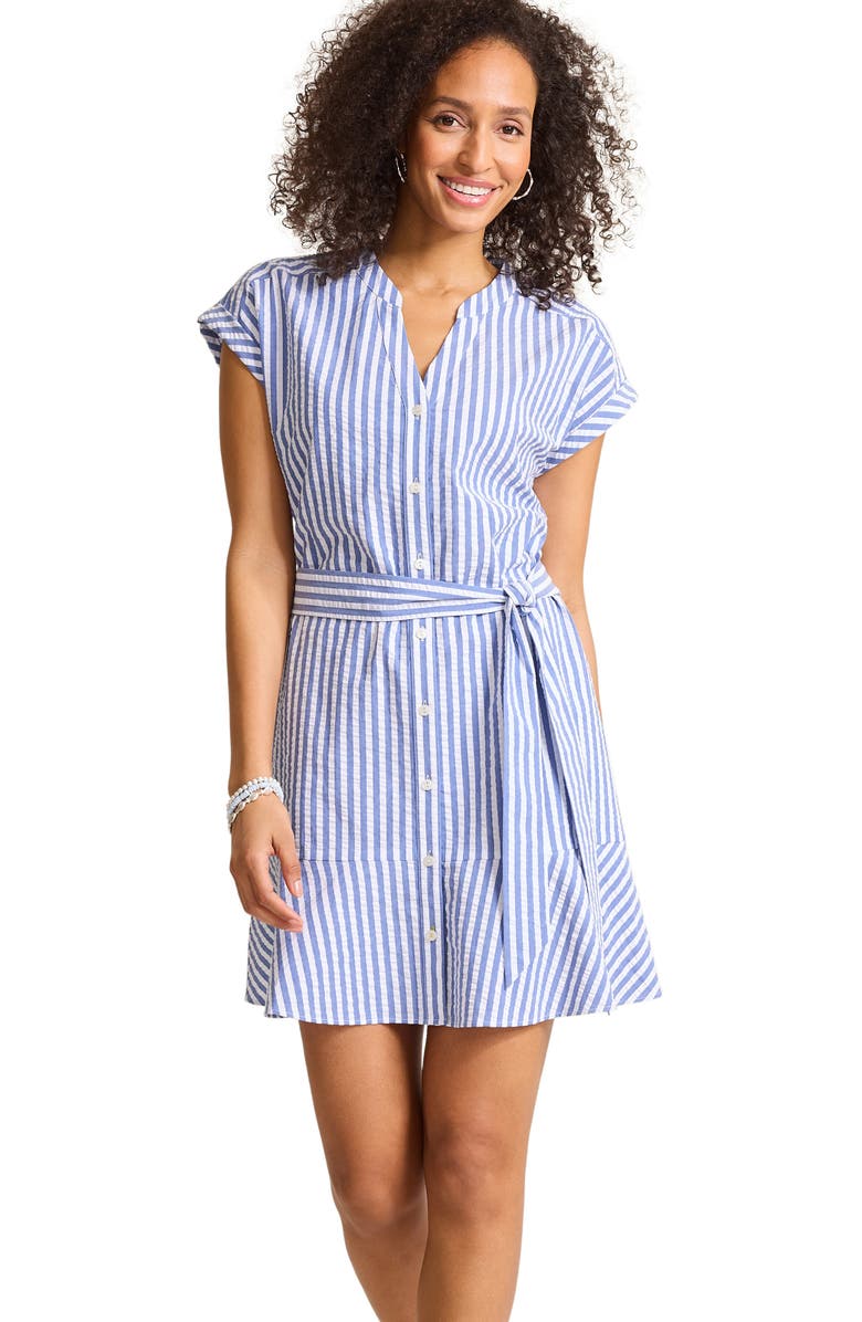 Tommy Bahama Frond Harbor Seersucker Stripe Shirtdress, Alternate, color, Cobalt Haze