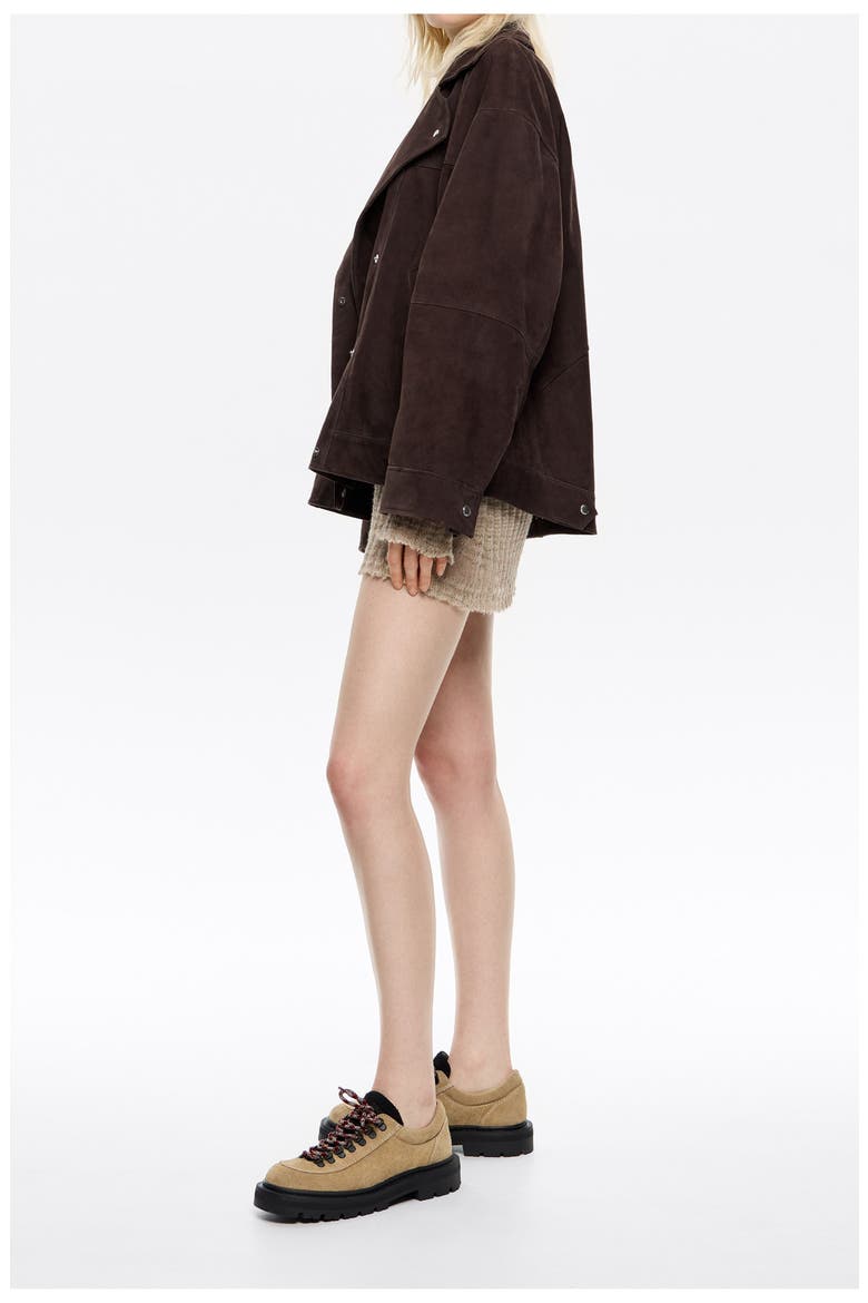 Suede Double-Breasted Jacket, Alternate, color, DARK BROWN